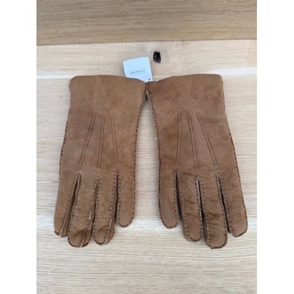 Coach Shearling Lined Gloves Stitched Leather Winter Warm‎ Brown Size S - Picture 1 of 8